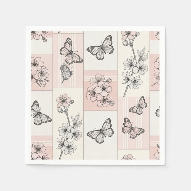 Serviette En Papier Fleur d'Élégant Papillon (5) (Devant)