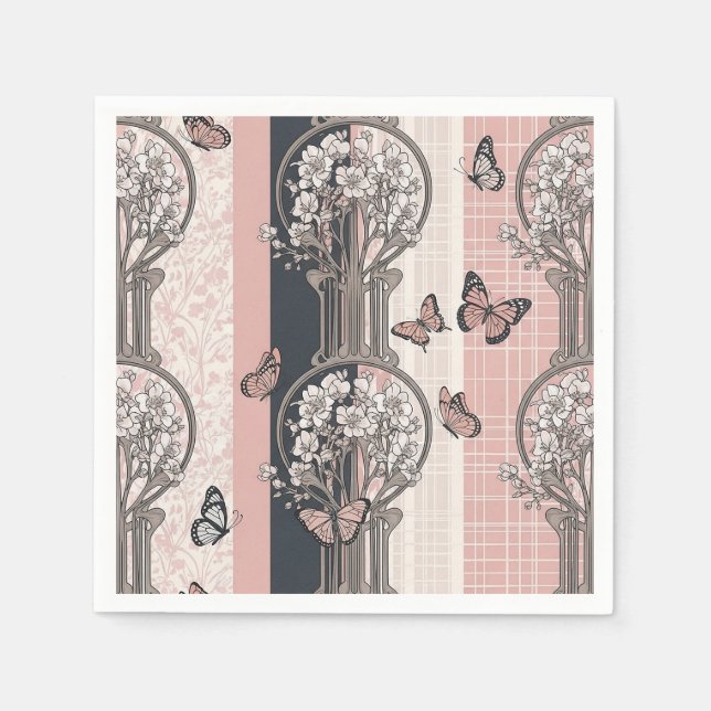 Serviette En Papier Fleur d'Élégant Papillon (8) (Devant)