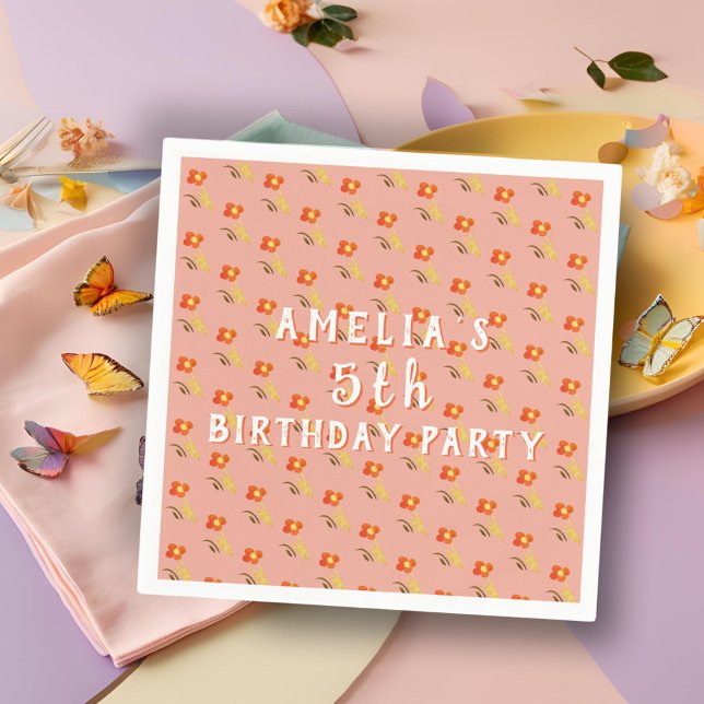 Serviette En Papier Fleur Dessin Motif Fille fête d'anniversaire (Créateur téléchargé)