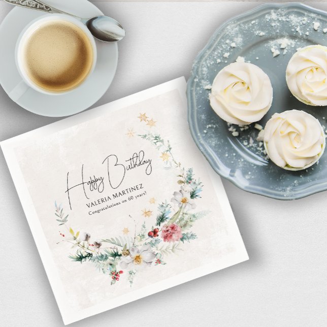 Serviette En Papier Fleur d'hiver Fleur de neige 60e anniversaire (Need more matching party supplies? Message me!)