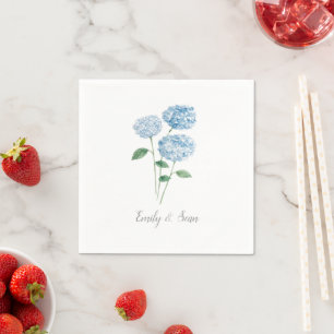 Serviette En Papier Fleur d'hortensia bleue Monogramme de mariage pers