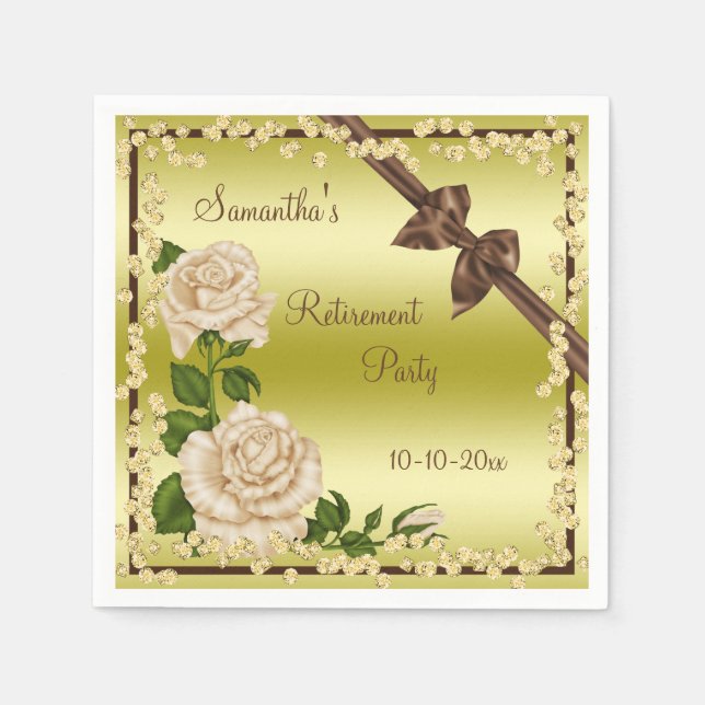 Serviette En Papier Fleur d'ivoire, Rubans et Diamants Retraite (Devant)