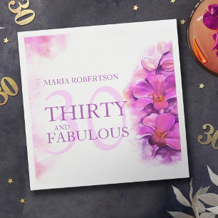 Serviette En Papier Fleur d'orchidée à l'aquarelle 30ème anniversaire