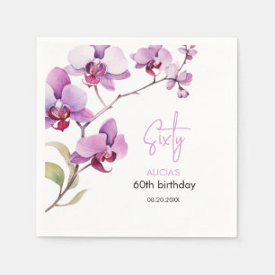 Serviette En Papier Fleur d'orchidées pourpres 60e anniversaire