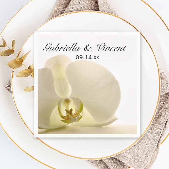 Serviette En Papier Fleur d'orchidées sur Mariage blanc (Créateur téléchargé)
