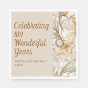 Serviette En Papier Fleur dorée 100e anniversaire 