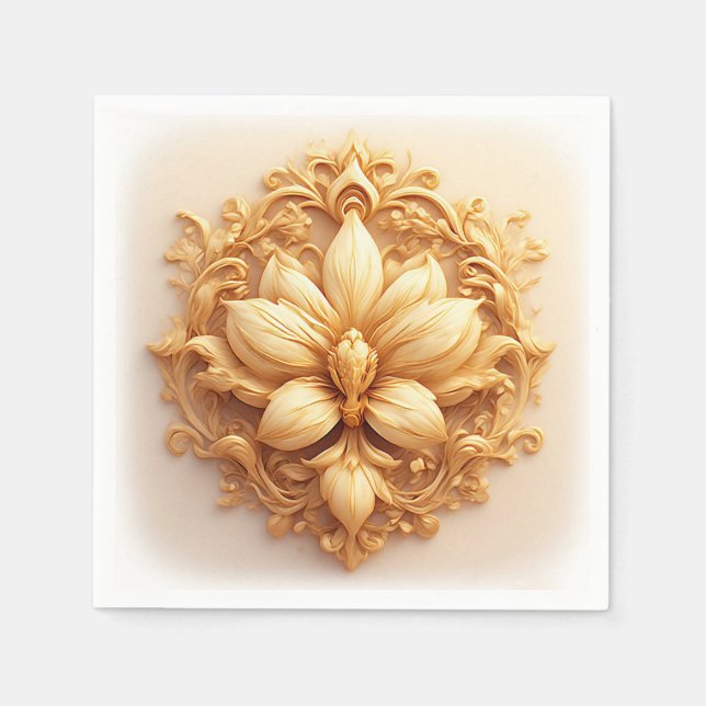 Serviette En Papier Fleur élégante d'orchidée dorée (Devant)