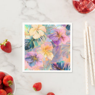 Serviette En Papier Fleur Exotique Feuille en fleurs bleues