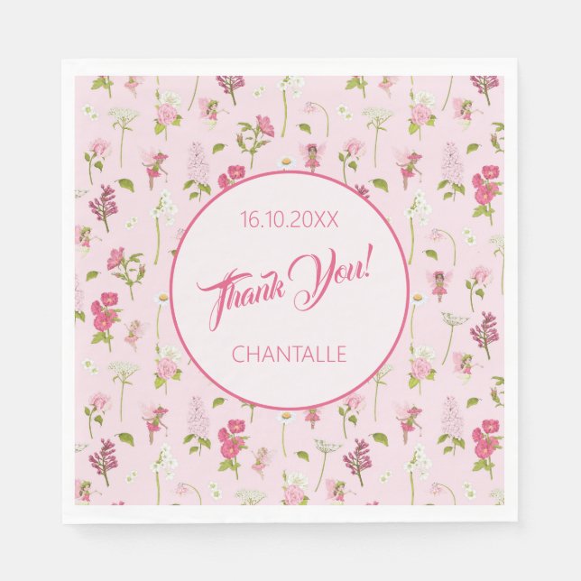 Serviette En Papier Fleur Fairy Merci Nom Date (Devant)