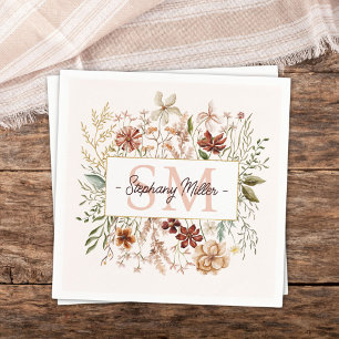 Serviette En Papier Fleur Florale Élégante Monogramme Aquarelle Automn