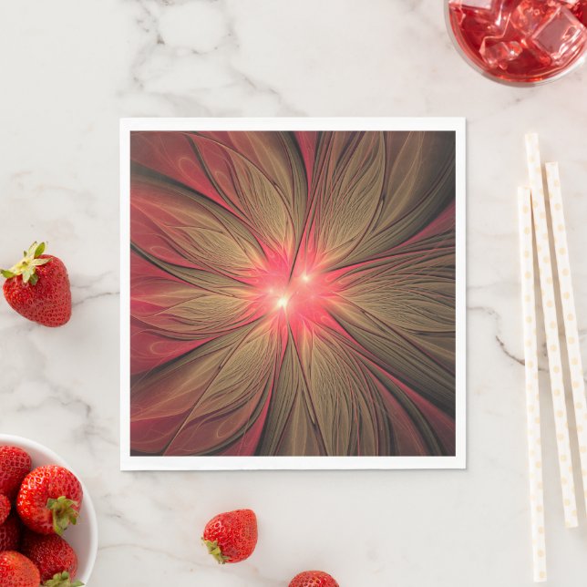 Serviette En Papier Fleur fractale de fansy rouge (En situation)