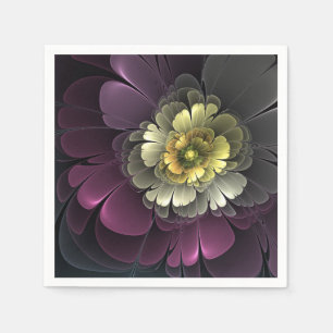 Serviette En Papier Fleur fractale grise de pourpre moderne abstraite
