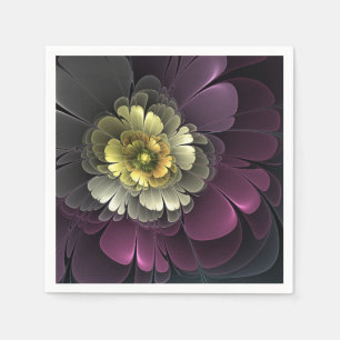 Serviette En Papier Fleur fractale grise pourpre moderne abstraite