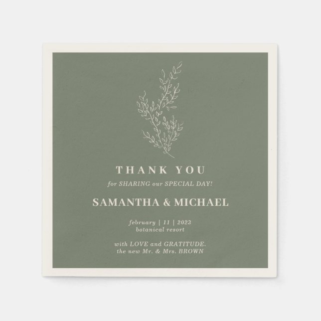 Serviette En Papier Fleur ivoire de Sage Mariage moderne (Devant)