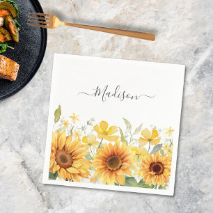 Serviette En Papier Fleur jaune de tournesol de monogramme floral bota