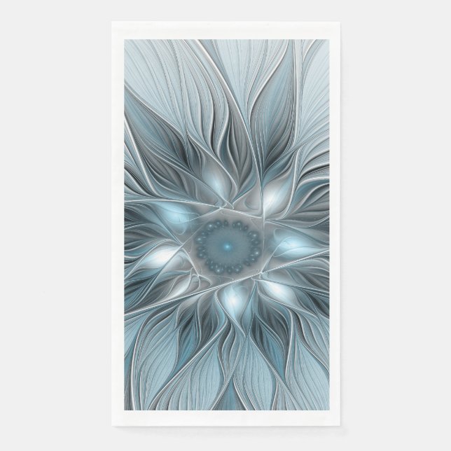 Serviette En Papier Fleur Joyeuse Abstrait gris bleu floral Fractal (Devant)