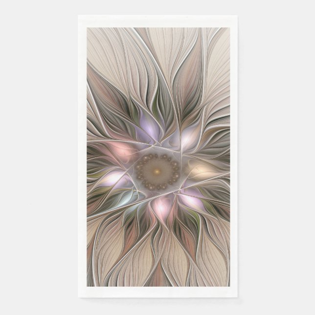 Serviette En Papier Fleur joyeuse abstraite beige marron floral fracta (Devant)