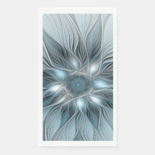 Serviette En Papier Fleur joyeuse abstraite florale fractale bleue gri