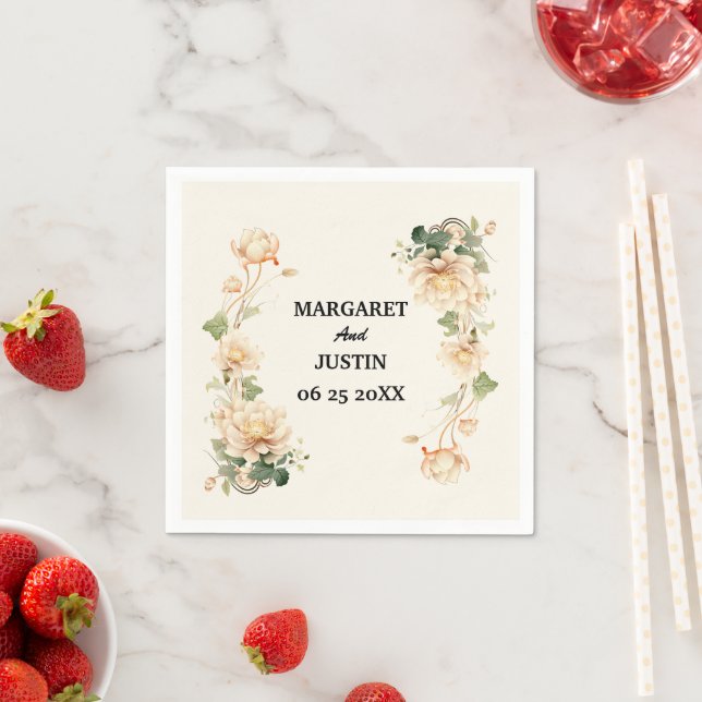Serviette En Papier Fleur Lotus de Mariage Vintage (En situation)