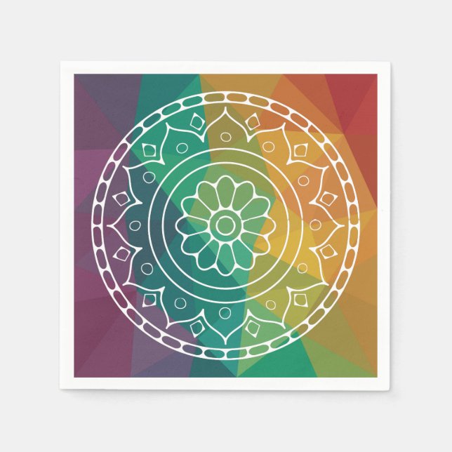 Serviette En Papier Fleur mandala inde arc-en-ciel boho conception col (Devant)