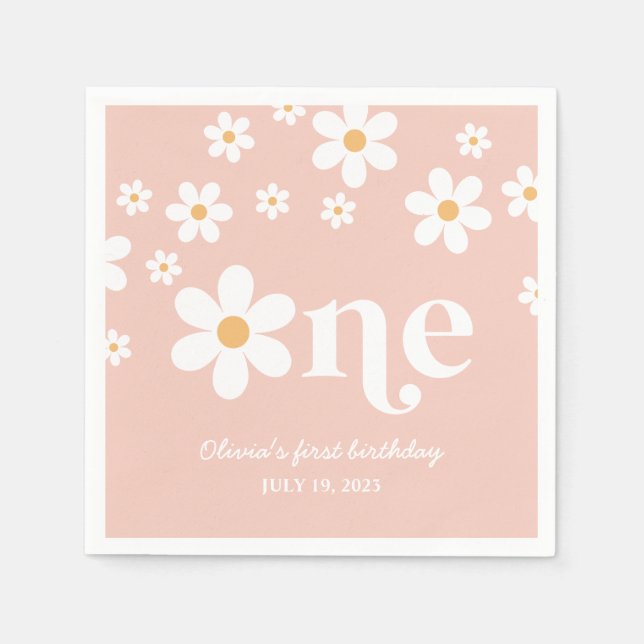 Serviette En Papier Fleur marguerite 1er anniversaire (Devant)