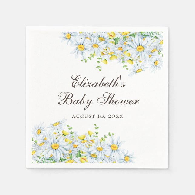 Serviette En Papier Fleur marguerite aquarelle. Baby shower floral rus (Devant)