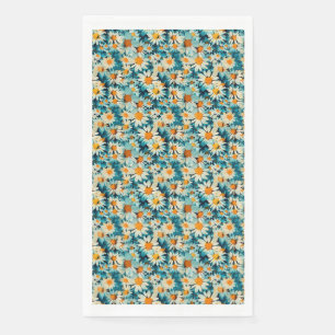Serviette En Papier Fleur marguerite bleu, blanc et jaune sans joint