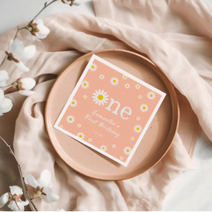 Serviette En Papier Fleur marguerite Chamomile Elégante Corail Anniver