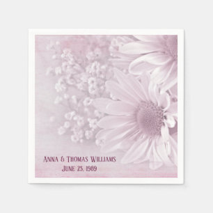 Serviette En Papier fleur marguerite rose et blanche