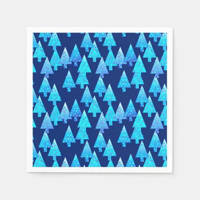 Serviette En Papier Fleur moderne arbres de Noël - bleu cobalt (Devant)