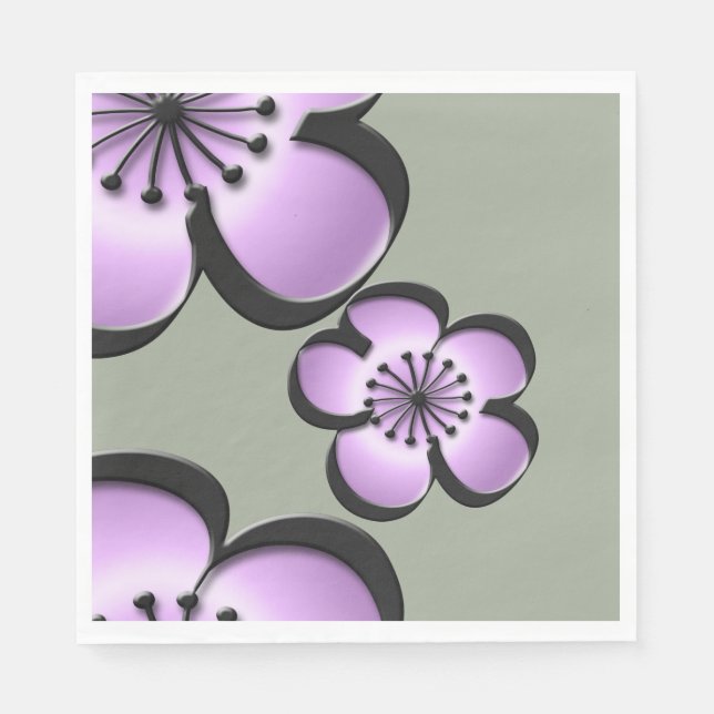 Serviette En Papier Fleur moderne du milieu du siècle - violet, noir,  (Devant)