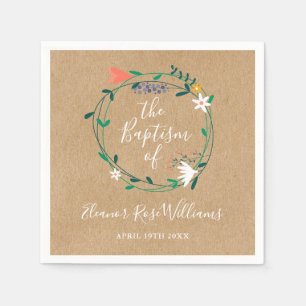 Serviette En Papier Fleur Moderne Rustique Baptême Christening