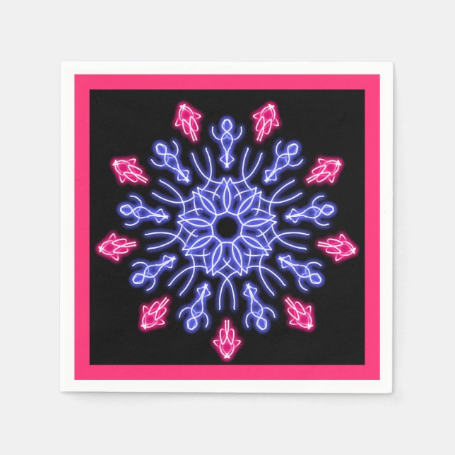 Serviette En Papier Fleur néon bleue et rouge (Devant)