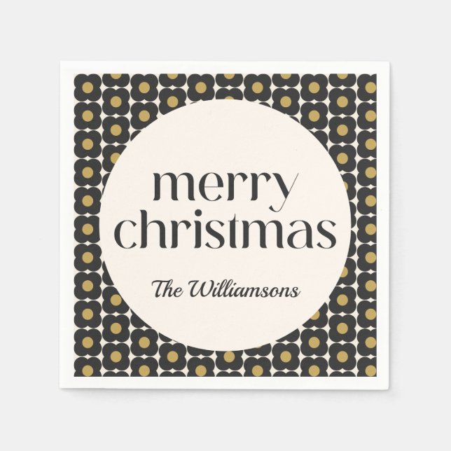 Serviette En Papier Fleur Noir Retro Noël (Devant)