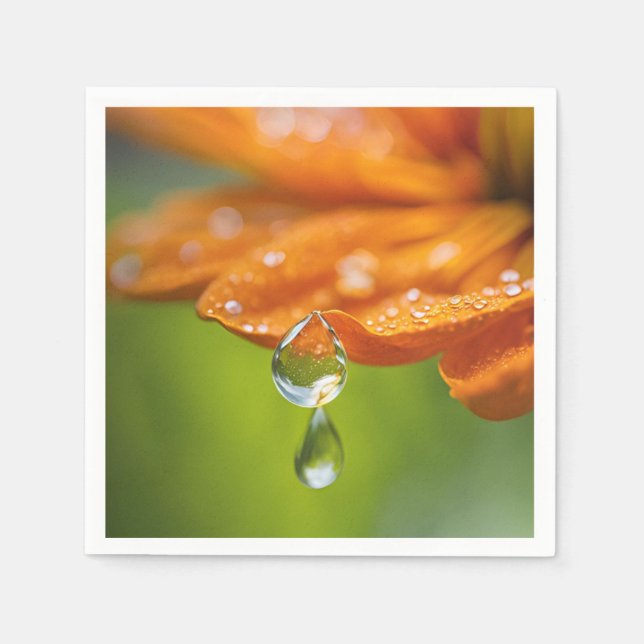 Serviette En Papier Fleur orange avec Dew gouttes Arrière - plan Napki (Devant)