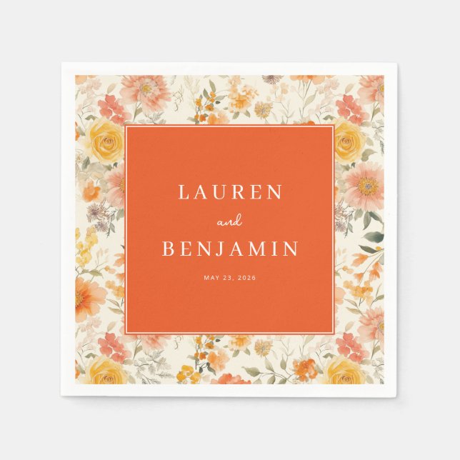 Serviette En Papier Fleur Orange Joyeuse (Devant)