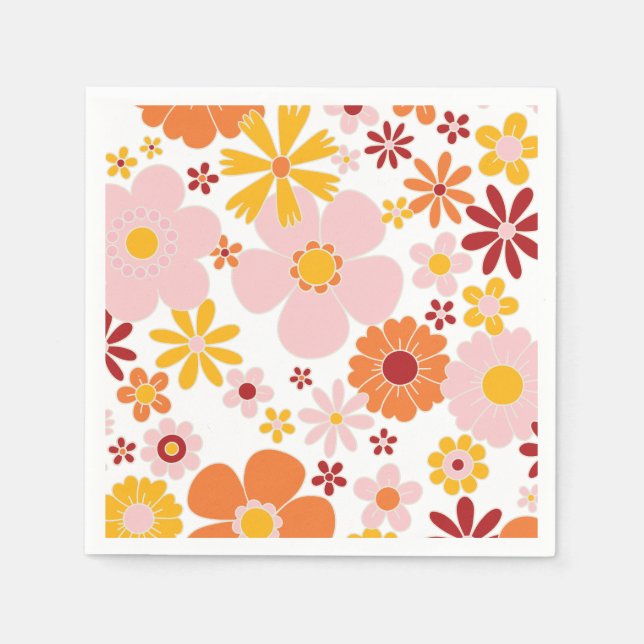 Serviette En Papier Fleur orange rose rétro Anniversaire (Devant)