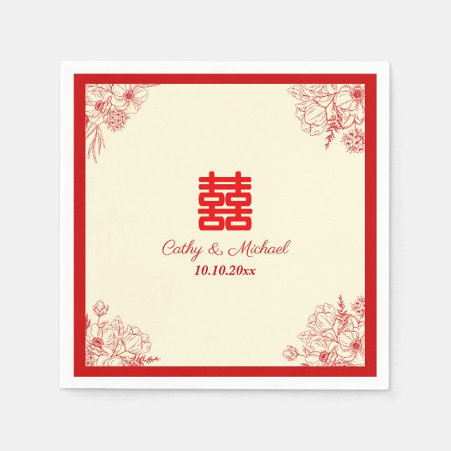 Serviette En Papier Fleur orientale mariage rouge (Devant)