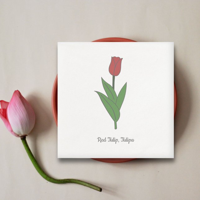 Serviette En Papier Fleur pastel de Tulipe rouge botanique (Botanical Red Tulip Napkins)