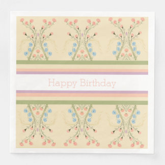 Serviette En Papier Fleur pastel et rayure