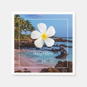 Serviette En Papier Fleur Plumeria blanche avec plage tropicale,