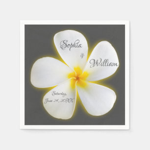 Serviette En Papier Fleur Plumeria blanche Carré moderne, Mariage