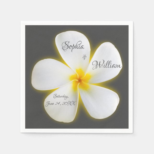 Serviette En Papier Fleur Plumeria blanche Carré moderne, Mariage (Devant)