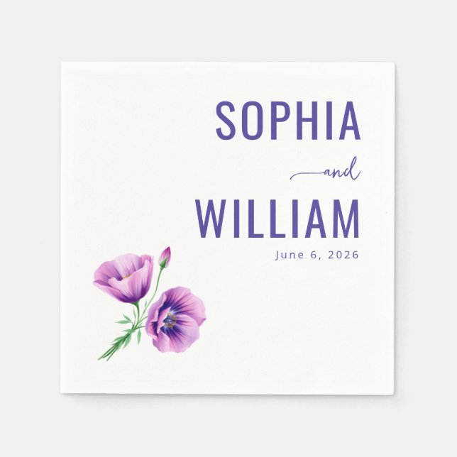 Serviette En Papier Fleur Pourpre Sereine (Devant)