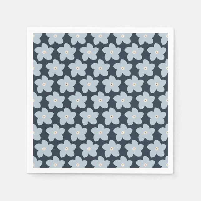 Serviette En Papier Fleur Rétro Bleu Clair Et Bleu Marine (Devant)