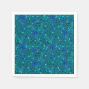 Serviette En Papier Fleur retro bleu turquoise foncé monochromatique