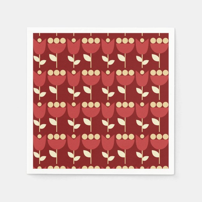 Serviette En Papier Fleur rétro géométrique Bauhaus Maroon Anniversair (Devant)