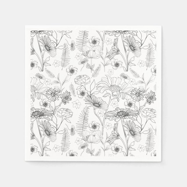 Serviette En Papier Fleur rose de marguerite noire et blanche (Devant)