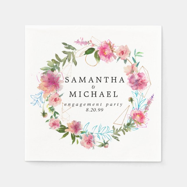 Serviette En Papier Fleur rose et Gold personnalisées (Devant)