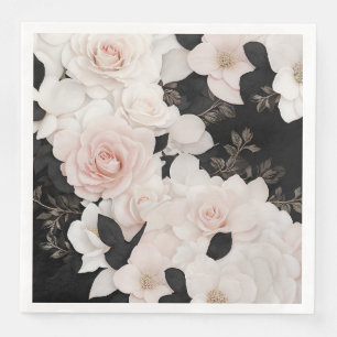 Serviette En Papier Fleur rose et noire